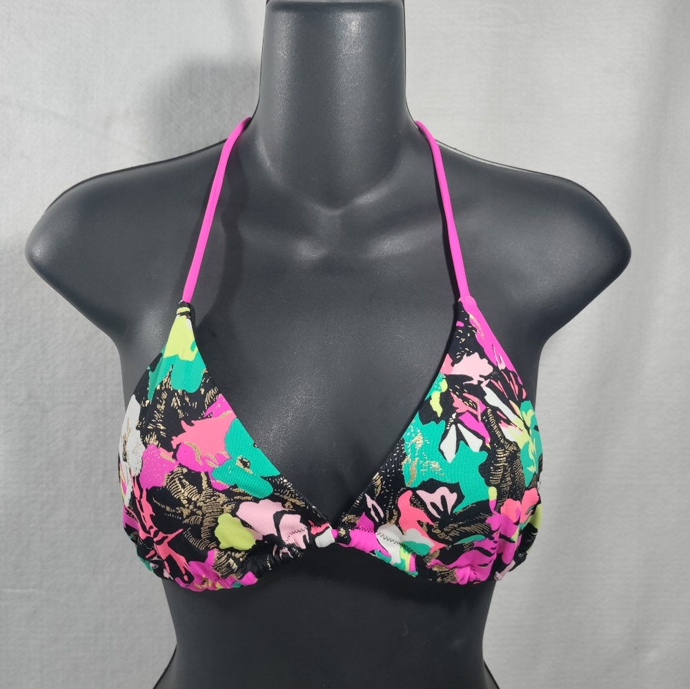 Victoria's Secret Adjustable Slide Triangle Top Black/Multicolor One Piece Sz M